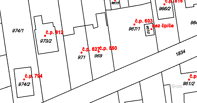 Kylešovice 550, Opava na parcele st. 969 v KÚ Kylešovice, Katastrální mapa