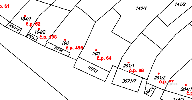 Březolupy 64 na parcele st. 200 v KÚ Březolupy, Katastrální mapa