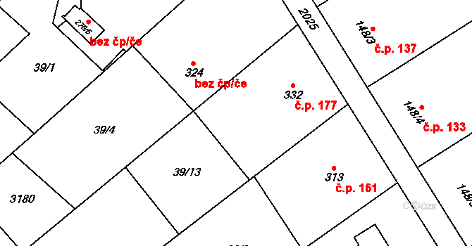 Pašovice 177 na parcele st. 332 v KÚ Pašovice na Moravě, Katastrální mapa