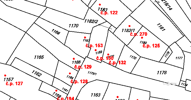 Pustiměř 130 na parcele st. 1169 v KÚ Pustiměř, Katastrální mapa
