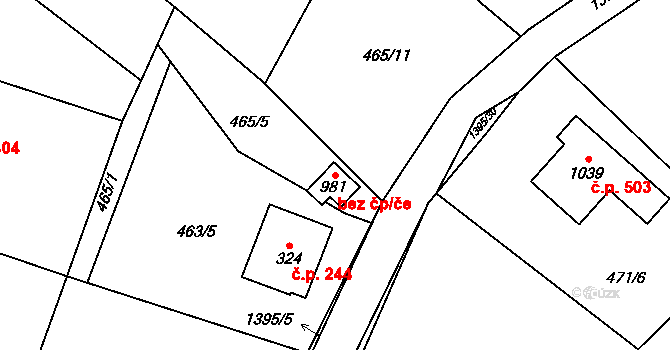 Raškovice 49795236 na parcele st. 981 v KÚ Raškovice, Katastrální mapa