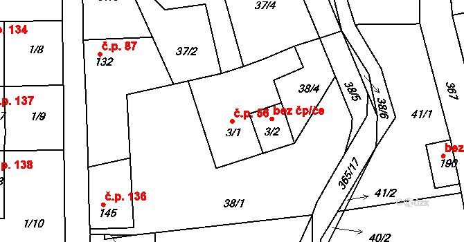 Hroubovice 56 na parcele st. 3/1 v KÚ Hroubovice, Katastrální mapa