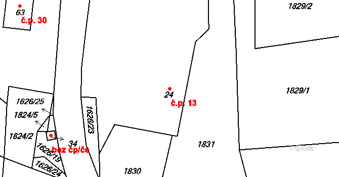 Hodoviz 13, Hvozd na parcele st. 24 v KÚ Hodoviz, Katastrální mapa