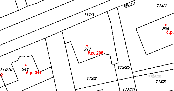 Rudná 296 na parcele st. 311 v KÚ Dušníky u Rudné, Katastrální mapa