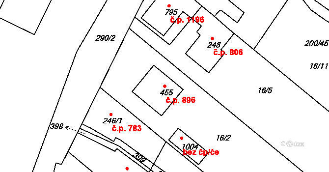 Rudná 896 na parcele st. 455 v KÚ Hořelice, Katastrální mapa