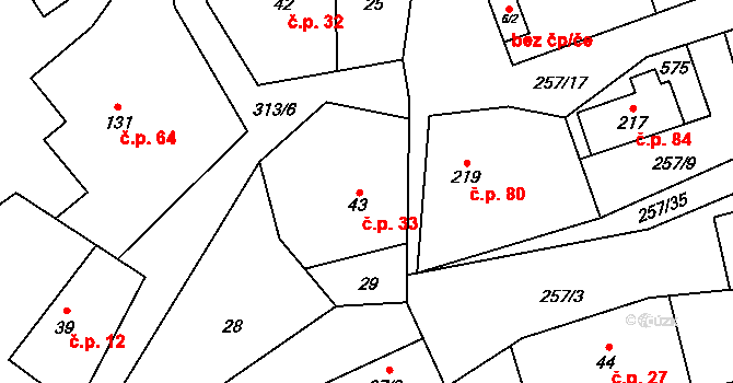 Černolice 33 na parcele st. 43 v KÚ Černolice, Katastrální mapa
