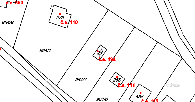 Psáry 194 na parcele st. 357 v KÚ Psáry, Katastrální mapa