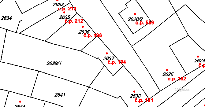 Veselí nad Lužnicí I 194, Veselí nad Lužnicí na parcele st. 2637 v KÚ Veselí nad Lužnicí, Katastrální mapa