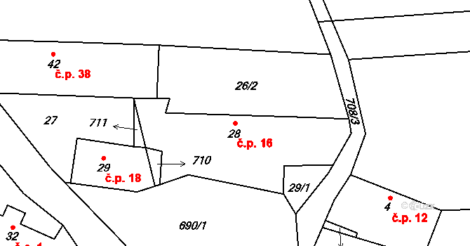 Křížovice 16, Plánice na parcele st. 28 v KÚ Křížovice u Číhaně, Katastrální mapa