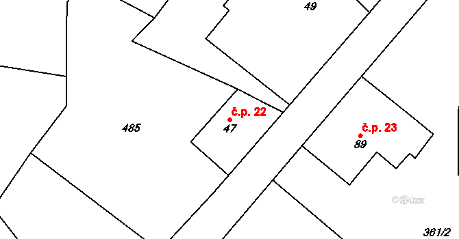 Běluň 22, Heřmanice na parcele st. 47 v KÚ Heřmanice nad Labem, Katastrální mapa