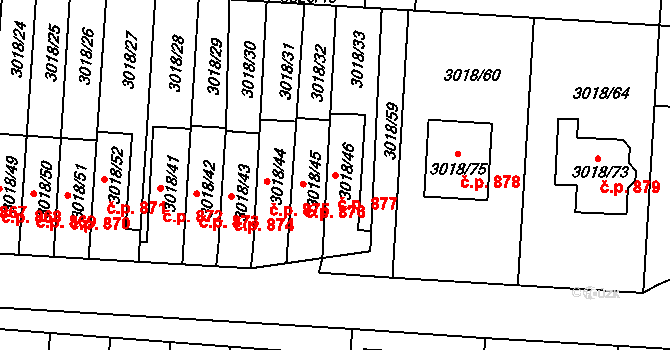 Pražské Předměstí 877, Jaroměř na parcele st. 3018/46 v KÚ Jaroměř, Katastrální mapa