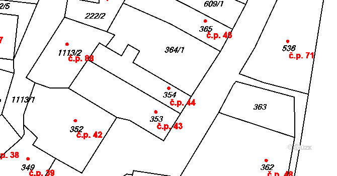 Poříčí 44, Broumov na parcele st. 354 v KÚ Broumov, Katastrální mapa