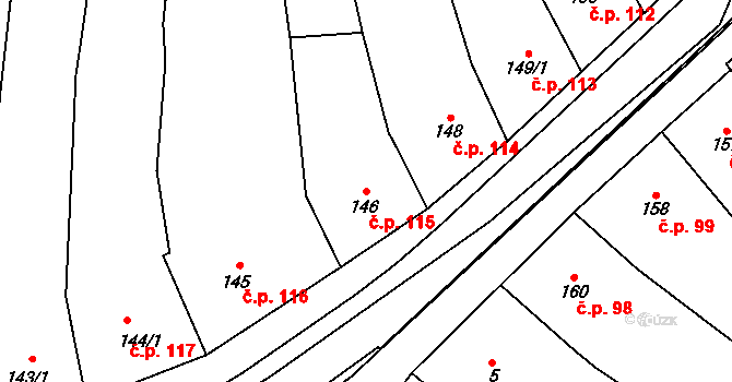Olešnice 115 na parcele st. 146 v KÚ Olešnice na Moravě, Katastrální mapa