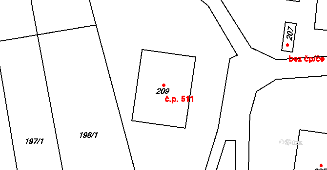Velké Opatovice 511 na parcele st. 209 v KÚ Velké Opatovice, Katastrální mapa