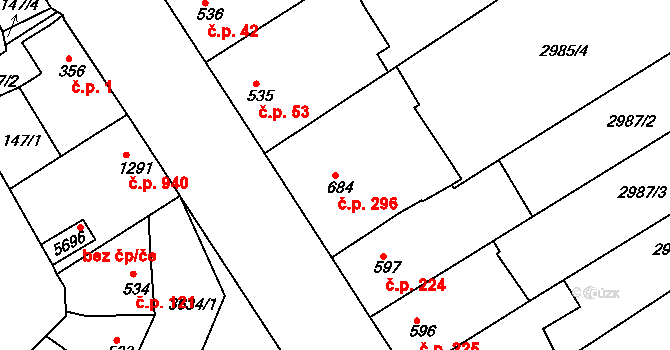 Rakovník II 296, Rakovník na parcele st. 684 v KÚ Rakovník, Katastrální mapa