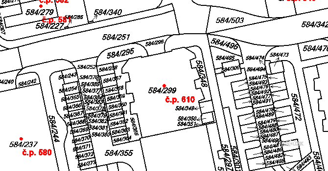 Dolní Měcholupy 610, Praha na parcele st. 584/299 v KÚ Dolní Měcholupy, Katastrální mapa