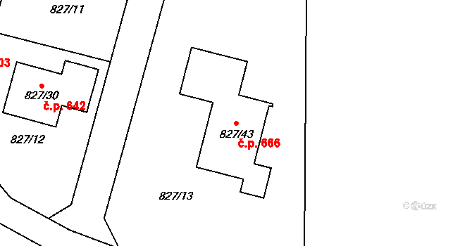 Zruč 666, Zruč-Senec na parcele st. 827/43 v KÚ Zruč, Katastrální mapa