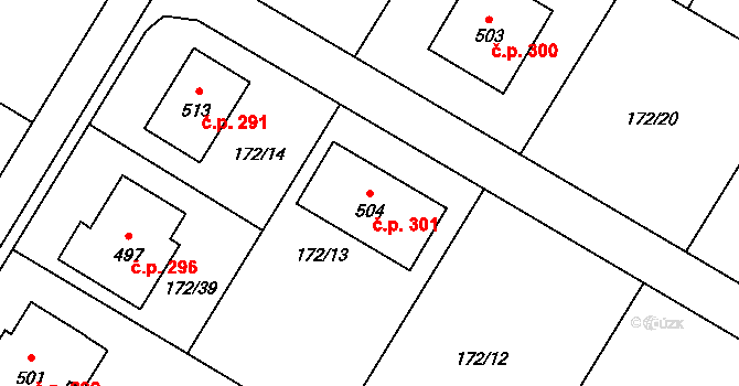 Pňovice 301 na parcele st. 504 v KÚ Pňovice, Katastrální mapa