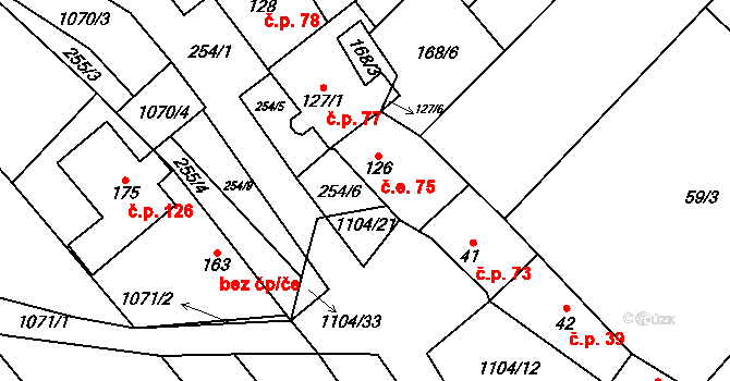 Hoštice 75 na parcele st. 126 v KÚ Hoštice u Litenčic, Katastrální mapa