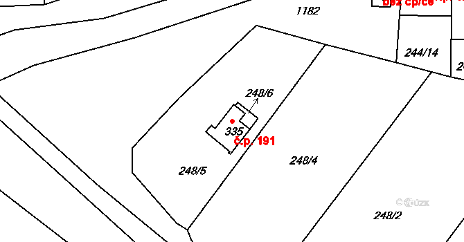 Žopy 191, Holešov na parcele st. 335 v KÚ Žopy, Katastrální mapa