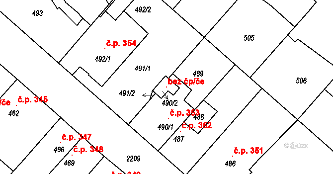 Březnice 103152237 na parcele st. 490/2 v KÚ Březnice, Katastrální mapa