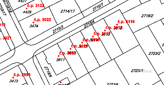 Kroměříž 3116 na parcele st. 3613 v KÚ Kroměříž, Katastrální mapa