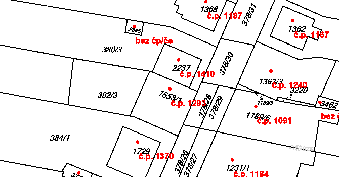Bystřice pod Hostýnem 1293 na parcele st. 1653/1 v KÚ Bystřice pod Hostýnem, Katastrální mapa