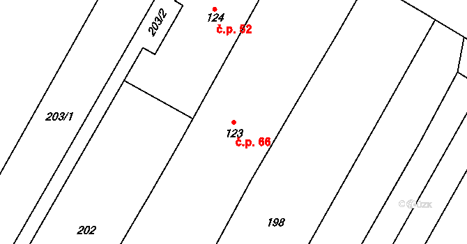 Derflice 66, Znojmo na parcele st. 123 v KÚ Derflice, Katastrální mapa