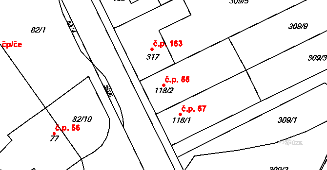 Mramotice 55, Znojmo na parcele st. 118/2 v KÚ Mramotice, Katastrální mapa
