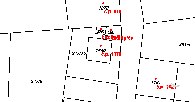 Lipník nad Bečvou I-Město 1178, Lipník nad Bečvou na parcele st. 1509 v KÚ Lipník nad Bečvou, Katastrální mapa