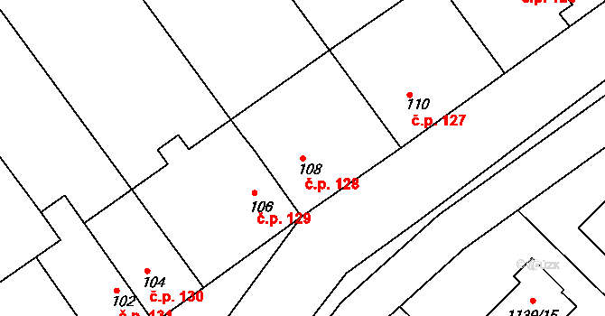 Hlízov 128 na parcele st. 108 v KÚ Hlízov, Katastrální mapa