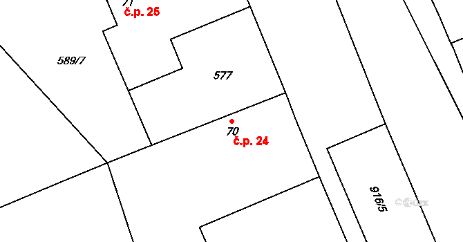 Klipec 24, Pňov-Předhradí na parcele st. 70 v KÚ Klipec, Katastrální mapa