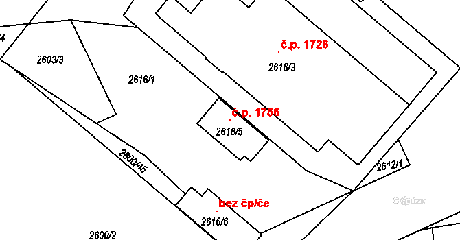Nusle 1756, Praha na parcele st. 2616/5 v KÚ Nusle, Katastrální mapa