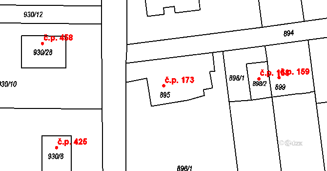 Dolní Líštná 173, Třinec na parcele st. 895 v KÚ Dolní Líštná, Katastrální mapa