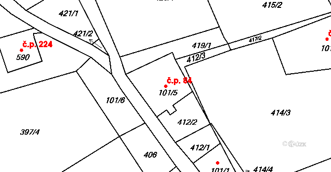 Kamenná 84, Jílové na parcele st. 101/5 v KÚ Jílové u Děčína, Katastrální mapa