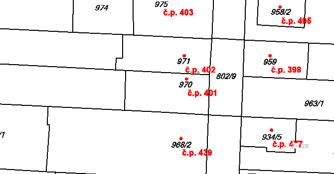 Zastávka 401 na parcele st. 970 v KÚ Zastávka, Katastrální mapa