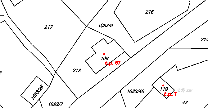 Stránské 67, Rýmařov na parcele st. 106 v KÚ Stránské, Katastrální mapa