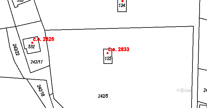 Těptín 2833, Kamenice na parcele st. 135 v KÚ Těptín, Katastrální mapa