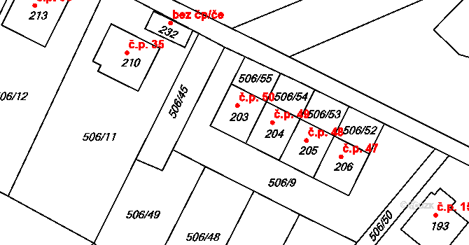 Kobyly 50 na parcele st. 203 v KÚ Kobyly, Katastrální mapa