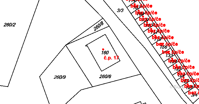 Roudnice 17, Jestřabí v Krkonoších na parcele st. 160 v KÚ Roudnice v Krkonoších, Katastrální mapa