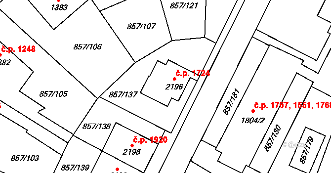 Blansko 1724 na parcele st. 2196 v KÚ Blansko, Katastrální mapa