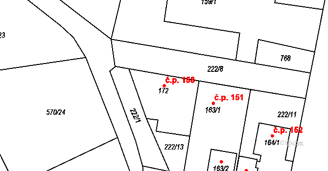Tlustice 158 na parcele st. 172 v KÚ Tlustice, Katastrální mapa