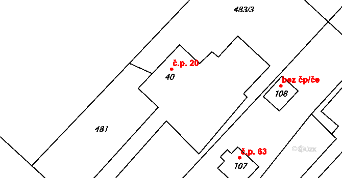 Kobylice 20 na parcele st. 40 v KÚ Kobylice, Katastrální mapa
