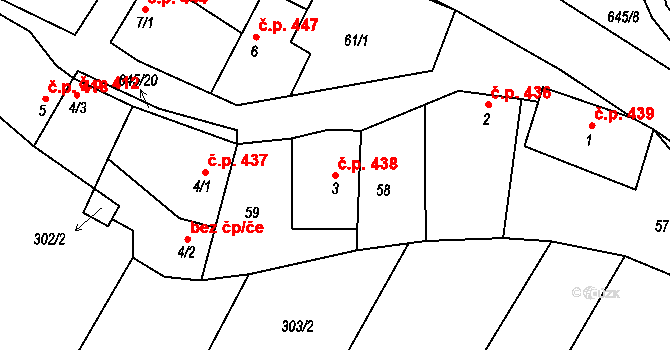 Chvalčov 438 na parcele st. 3 v KÚ Chvalčova Lhota, Katastrální mapa