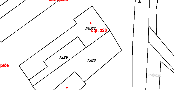 Chodouň 226 na parcele st. 202/1 v KÚ Chodouň, Katastrální mapa