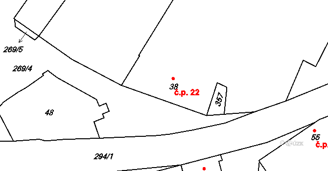 Hlivice 22, Medlov na parcele st. 38 v KÚ Hlivice, Katastrální mapa