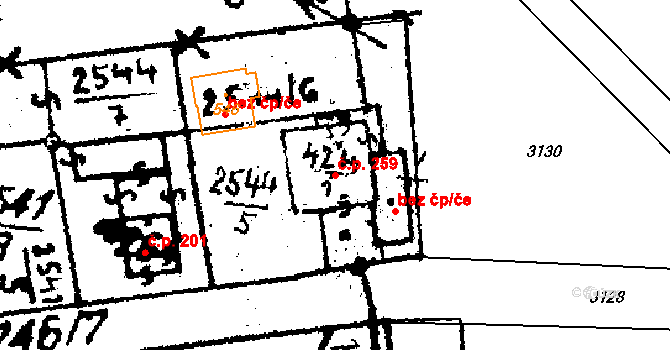 Paseka 259 na parcele st. 418 v KÚ Paseka u Šternberka, Katastrální mapa