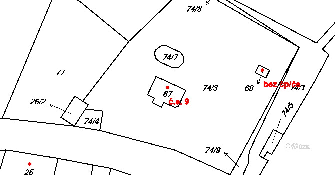 Křešov 9, Snědovice na parcele st. 67 v KÚ Křešov, Katastrální mapa