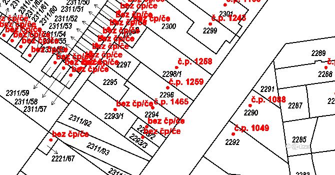 Roudnice nad Labem 1259 na parcele st. 2296 v KÚ Roudnice nad Labem, Katastrální mapa