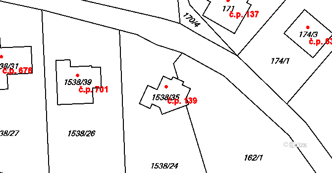 Zašová 139 na parcele st. 1538/35 v KÚ Zašová, Katastrální mapa